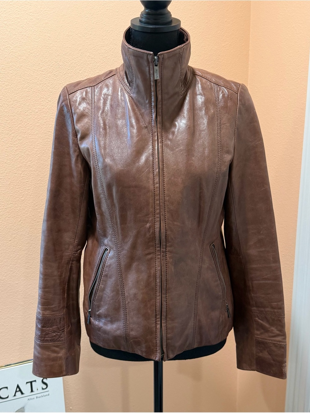 Calvin Klein Rustic Brown Faux Leather Zip Jacket